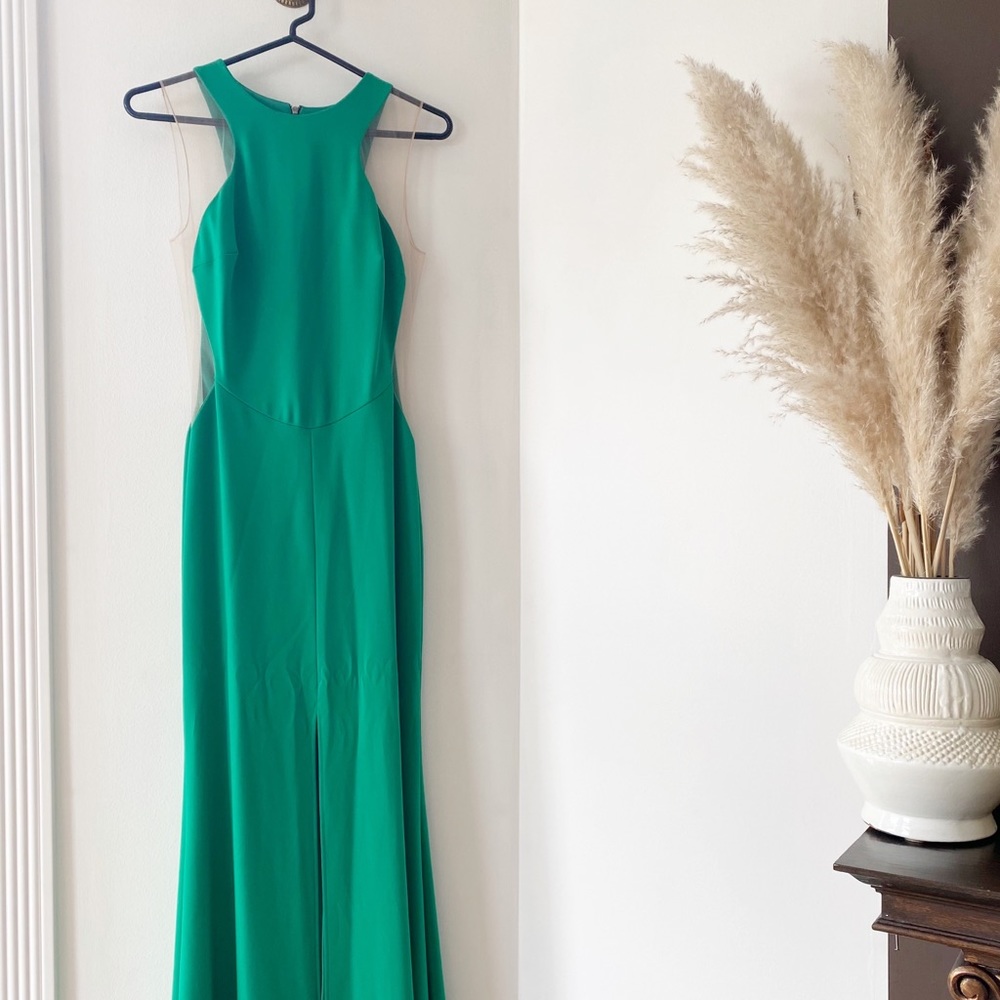 New! Aida Green Mesh Side Evening Gown Gala Dress | Size 4